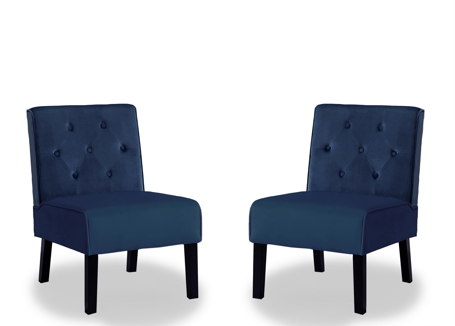 Reese 53"  2Piece Living Room Armless Button Tufted Pattern Accent Chair with Velvet Fabric and Premium High Density Foam Cushion, Dark Blue