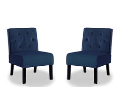 Reese 53"  2Piece Living Room Armless Button Tufted Pattern Accent Chair with Velvet Fabric and Premium High Density Foam Cushion, Dark Blue