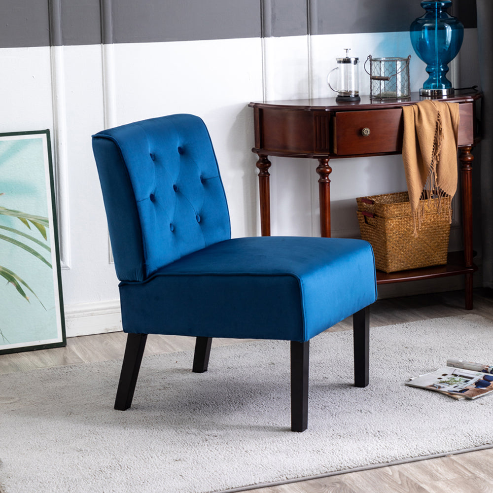 Reese 53"  2Piece Living Room Armless Button Tufted Pattern Accent Chair with Velvet Fabric and Premium High Density Foam Cushion, Dark Blue