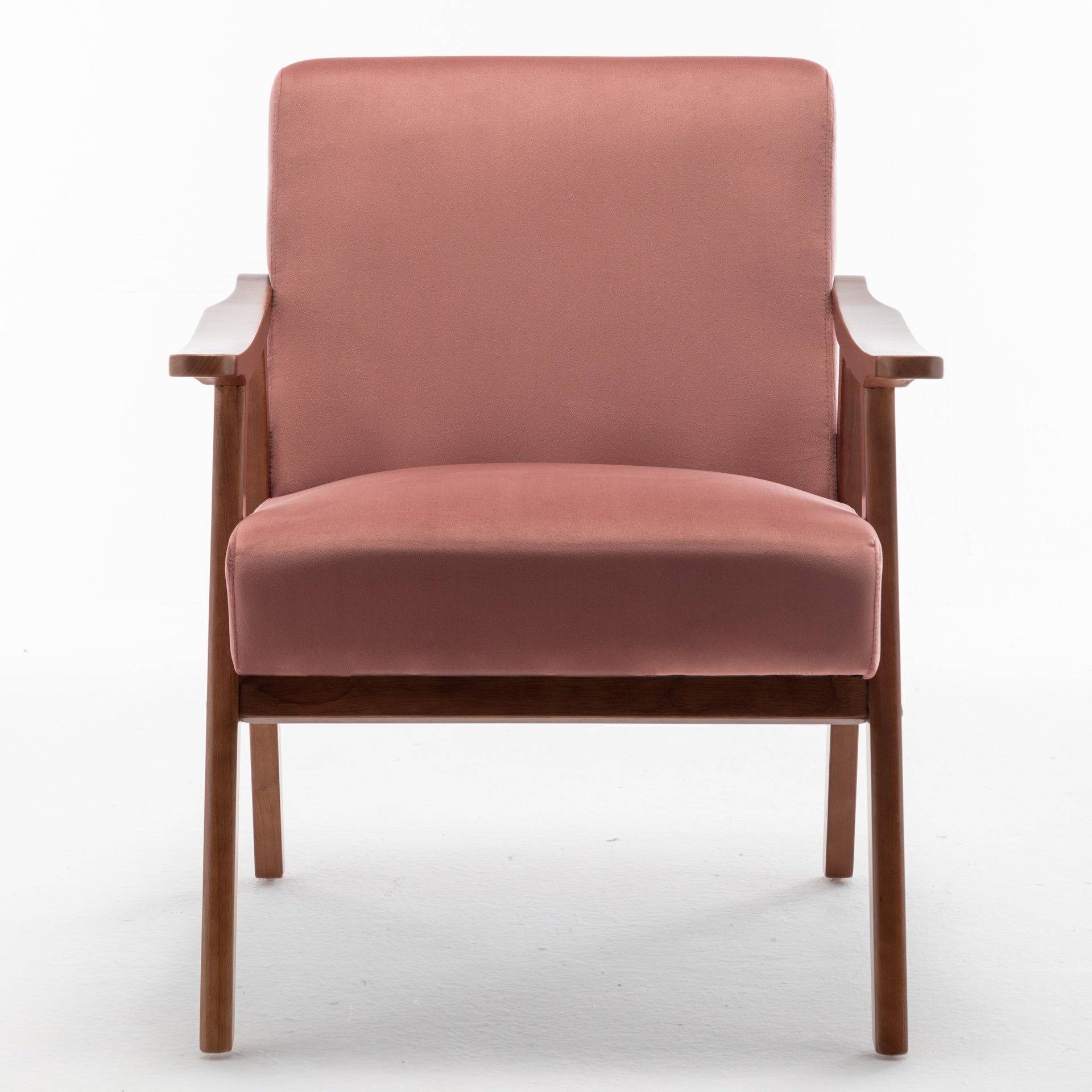 Accent Chair with Velvet Upholstery and Solid Wood Frame, Classic Mid-Century Modern Living Room Furniture for Extra Seating, Rose