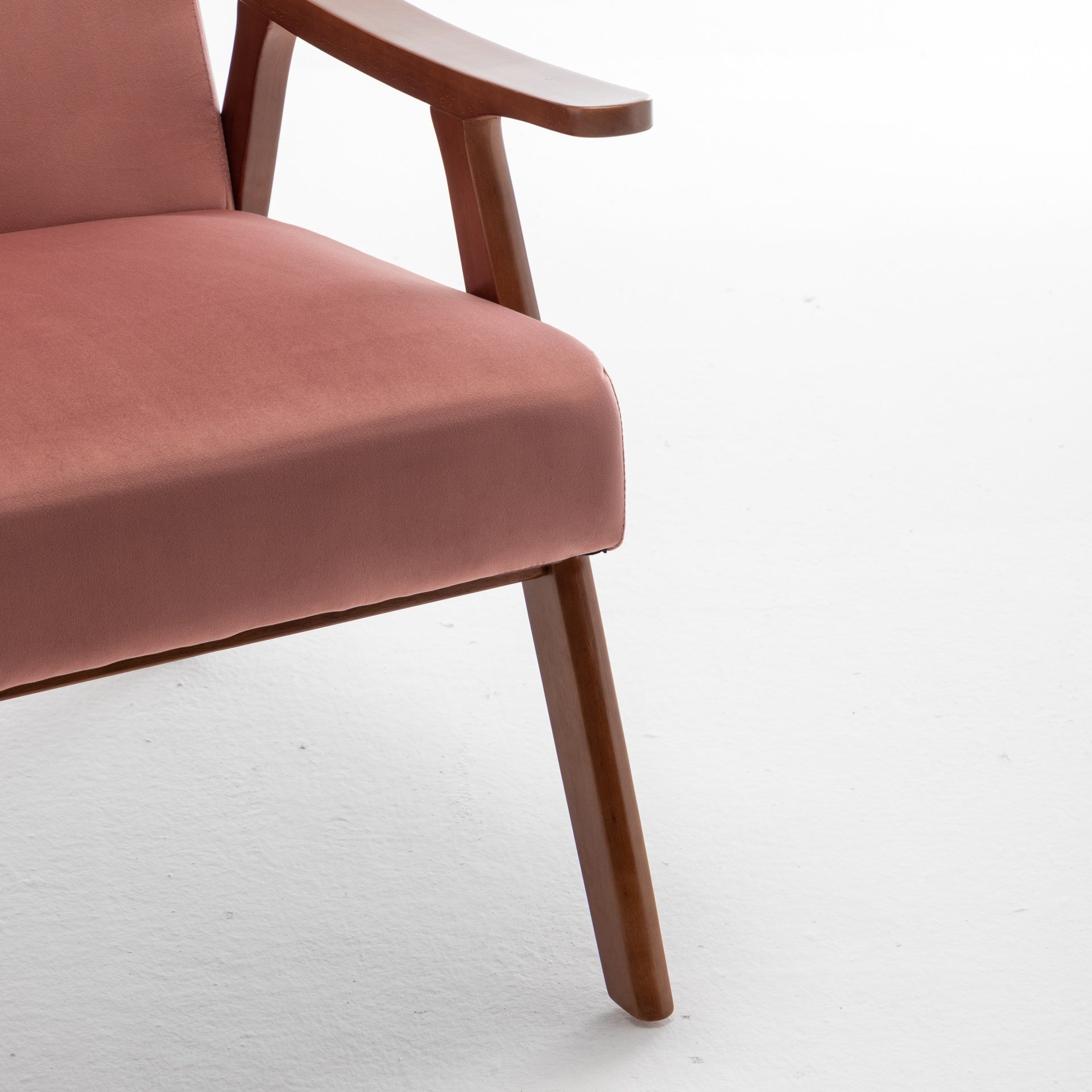 Accent Chair with Velvet Upholstery and Solid Wood Frame, Classic Mid-Century Modern Living Room Furniture for Extra Seating, Rose