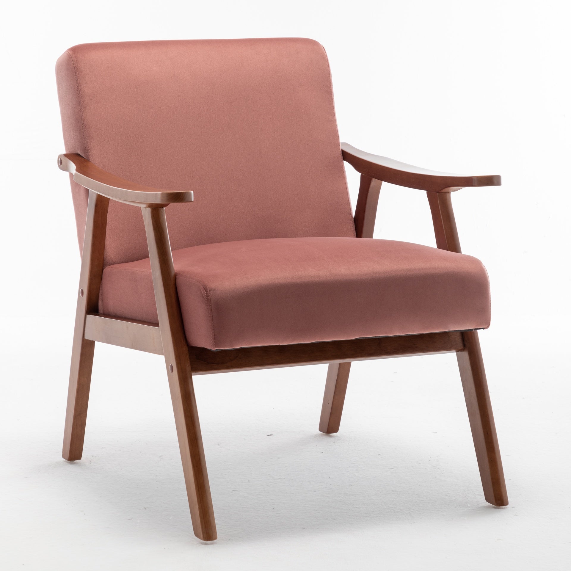 Accent Chair with Velvet Upholstery and Solid Wood Frame, Classic Mid-Century Modern Living Room Furniture for Extra Seating, Rose
