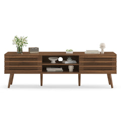 Mid Century Modern TV Stands for up to 70" TV with Storage, Fluted Wood TV Stand for Living Room, Boho Media Console, Entertainment Center with Cable Management