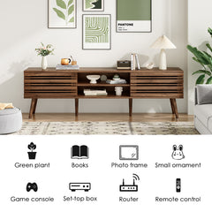 Mid Century Modern TV Stands for up to 70" TV with Storage, Fluted Wood TV Stand for Living Room, Boho Media Console, Entertainment Center with Cable Management