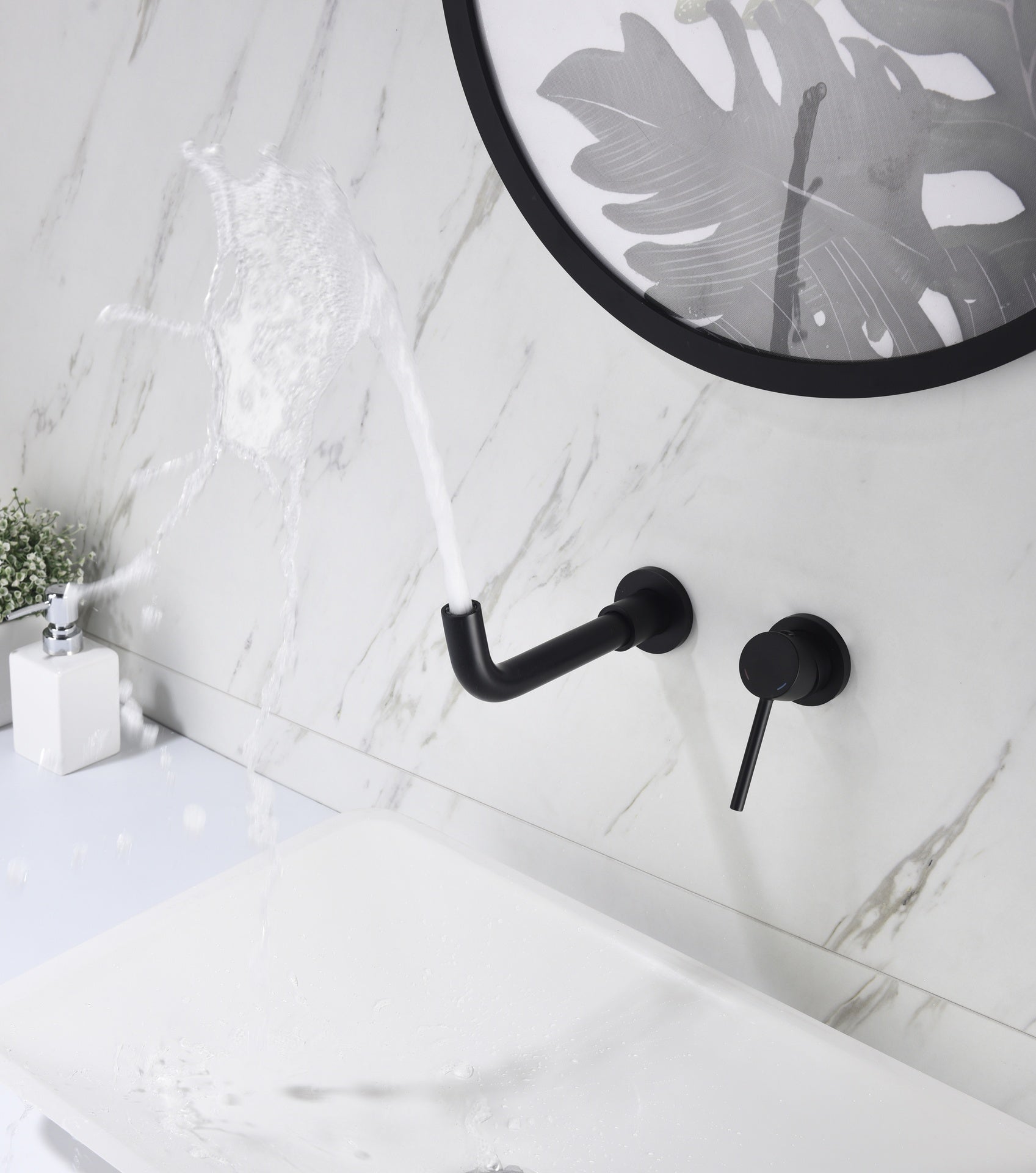 Wall Mounted Single Handle Bathroom Sink Faucet with Pop-Up Drain (No Overflow)