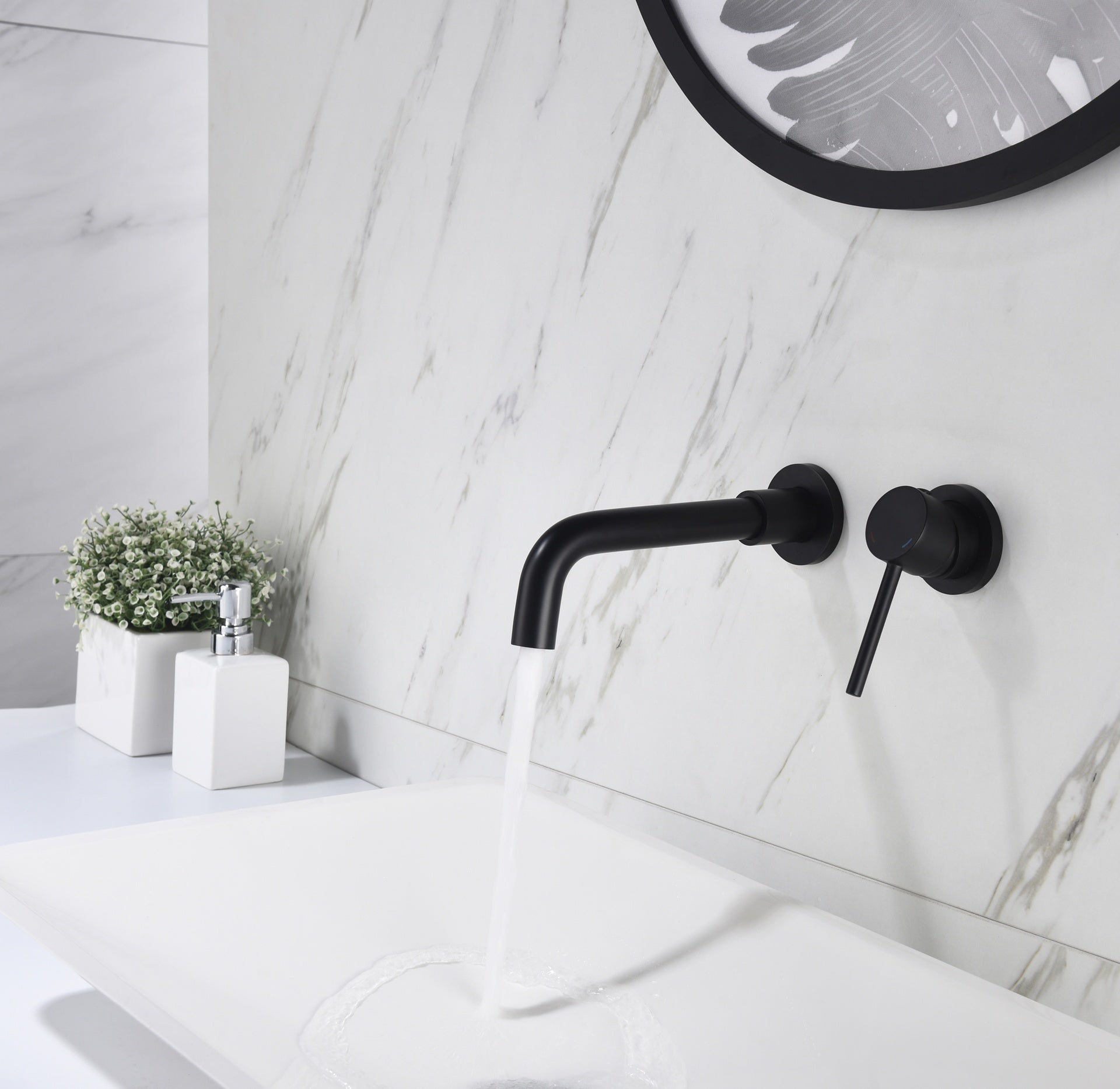 Wall Mounted Single Handle Bathroom Sink Faucet with Pop-Up Drain (No Overflow)