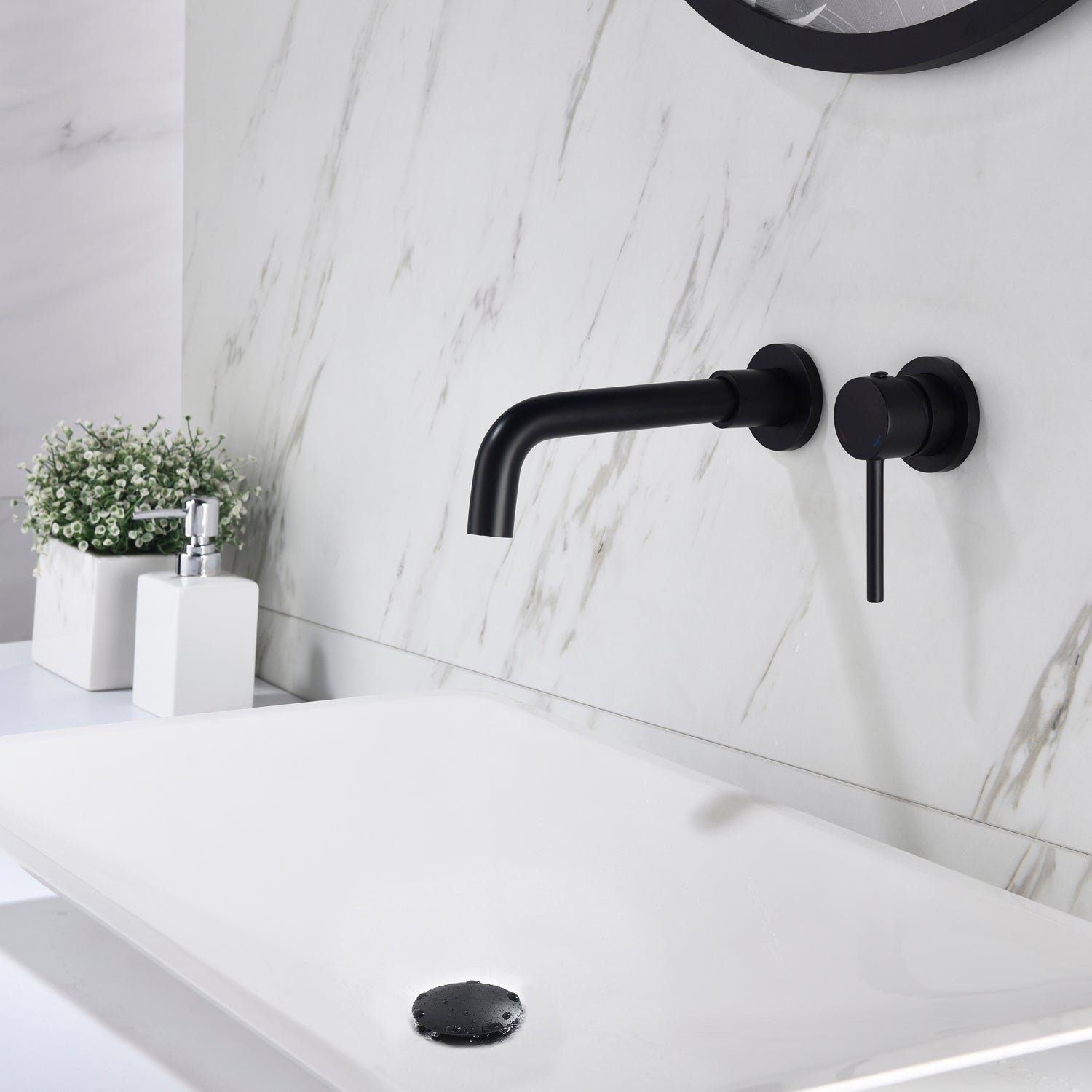 Wall Mounted Single Handle Bathroom Sink Faucet with Pop-Up Drain (No Overflow)
