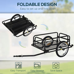 Aosom Bike Cargo Trailer for Hefty Loads, Foldable Compact Storage, Universal Hitch, Bike Wagon Bike Trailer Bicycle Cargo Trailer Bike Attachment with 16" Wheels, Heavy-Duty, Black