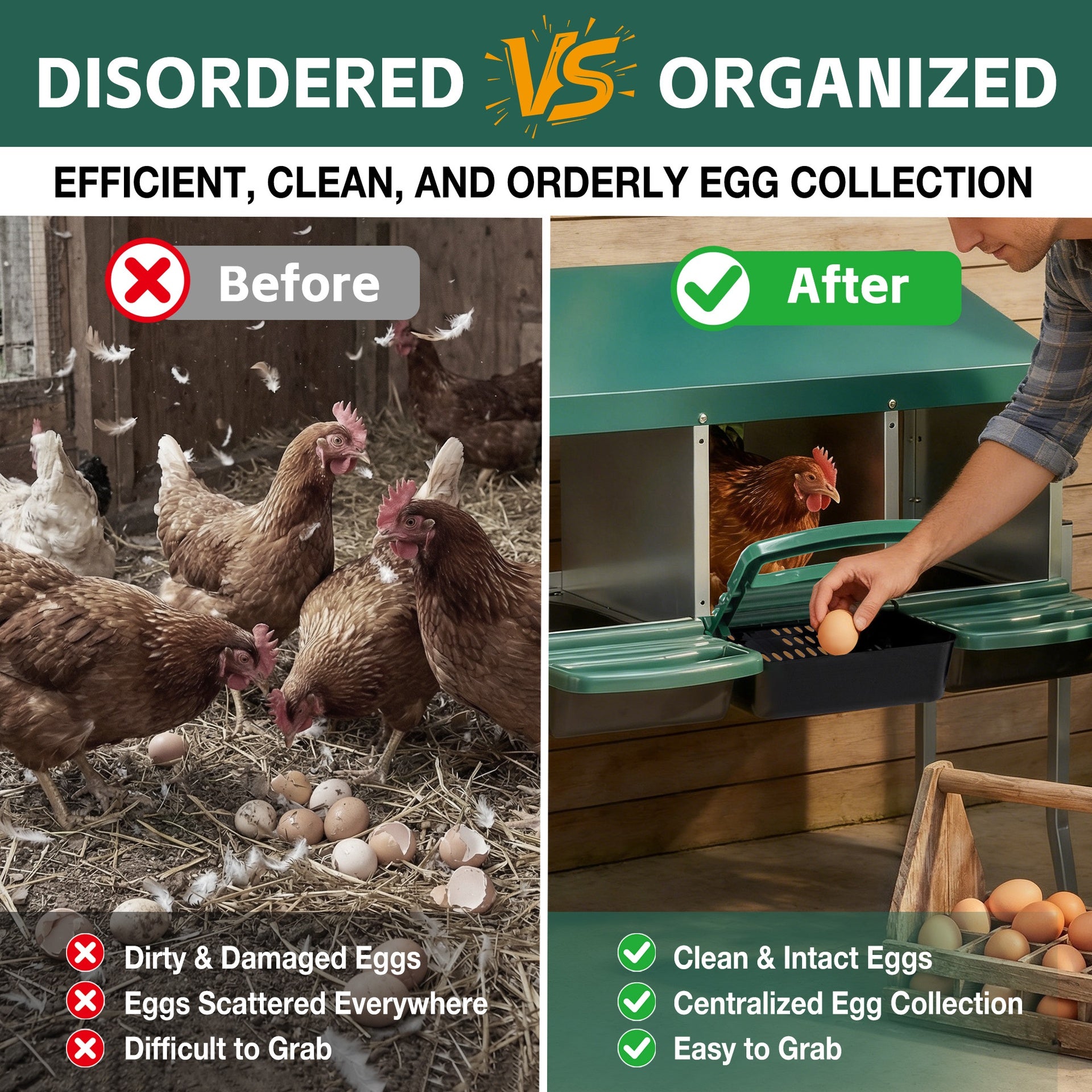 Nesting Boxes for Chickens, 3 Holes Chicken Nesting Boxes with Legs, Chicken Laying Box with Lid Cover, for Outdoor Chicken Coop Farm Yard, Rreen
