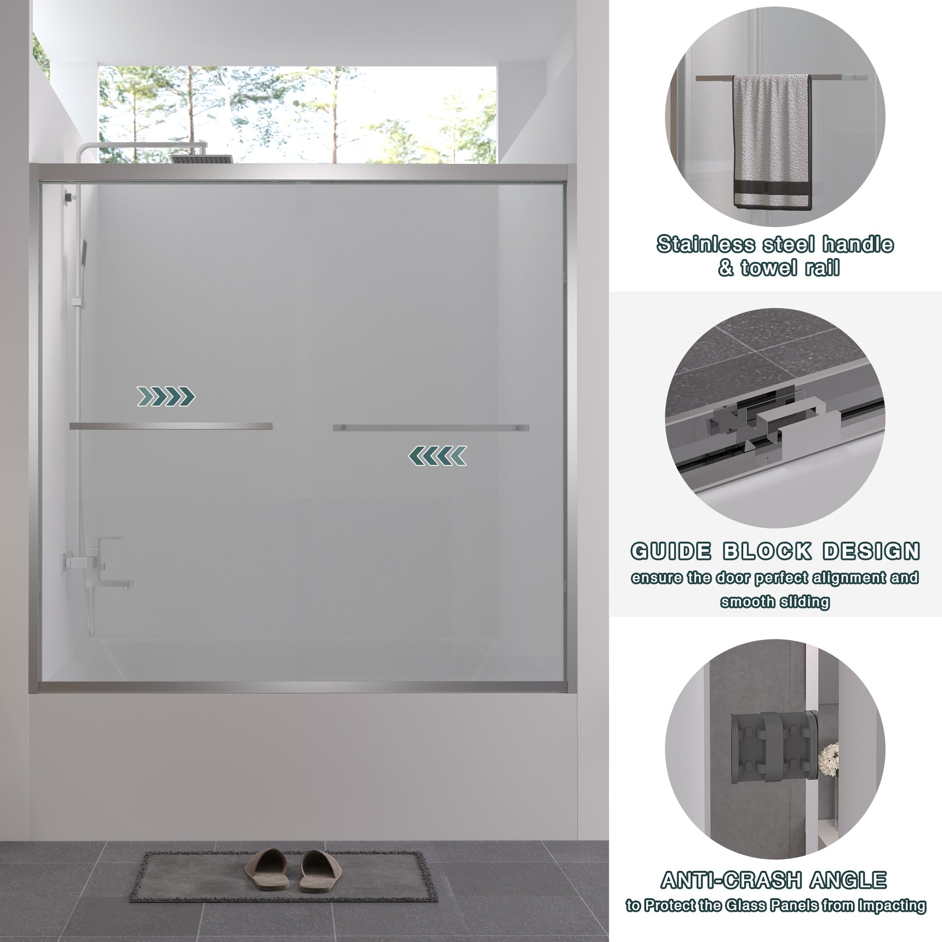 56-60"x58" Aluminum Frame Double Sliding Bathtub Screen, Bypass Bathroom Sliding Door with Premium 1/4" (6mm) Clear Tempered Glass, Chrome Hardware Sliding Glass Shower Enclosure,Chrome Finished