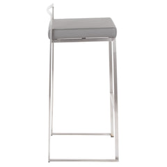 Fuji 30" Contemporary Stackable Barstool in Stainless Steel with Grey Faux Leather Cushion by LumiSource - Set of 3