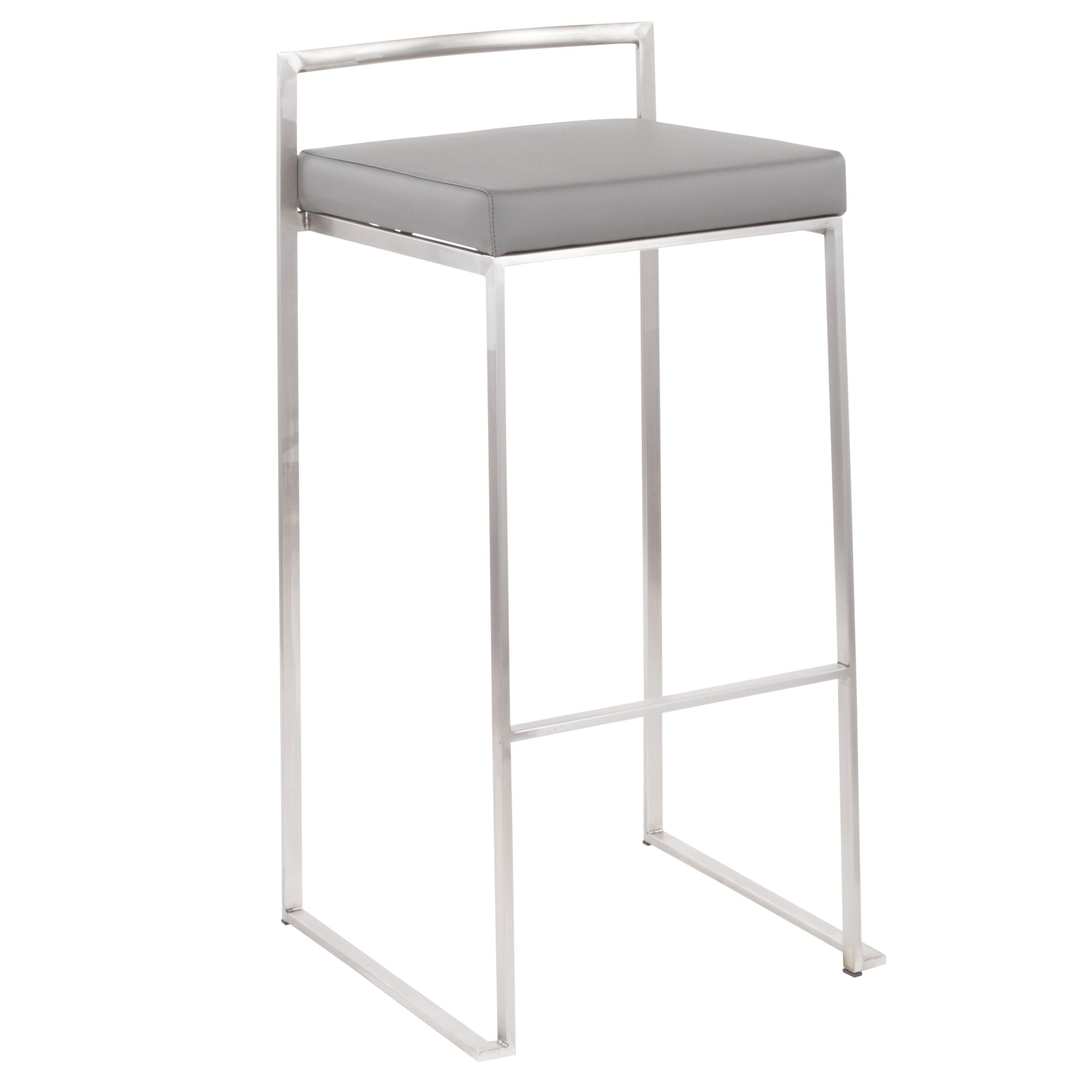 Fuji 30" Contemporary Stackable Barstool in Stainless Steel with Grey Faux Leather Cushion by LumiSource - Set of 3