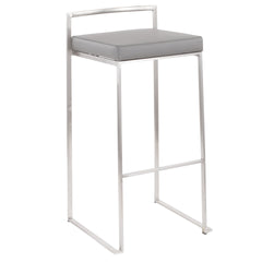 Fuji 30" Contemporary Stackable Barstool in Stainless Steel with Grey Faux Leather Cushion by LumiSource - Set of 3