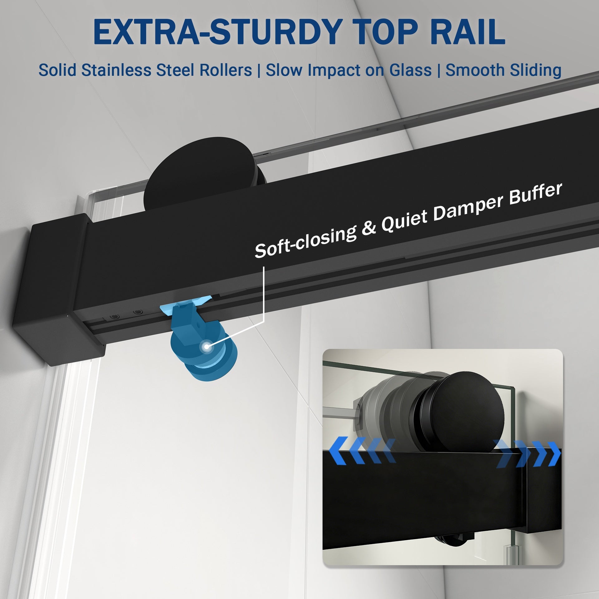 56" - 60" (W) x 76" (H) Frameless Soft-closing Shower Door, 1/4" (6mm) Tempered Glass Single Sliding with Explosion-proof Film, Matte Black GF-24D01-60MBX