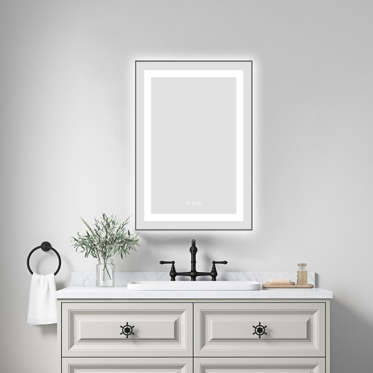 20 x 30 Inch LED Bathroom Mirror with Front and Backlight, Wall Mounted Vanity Mirror with Aluminum Frame, Anti-Fog, Memory, 3 Colors, Stepless Dimmable