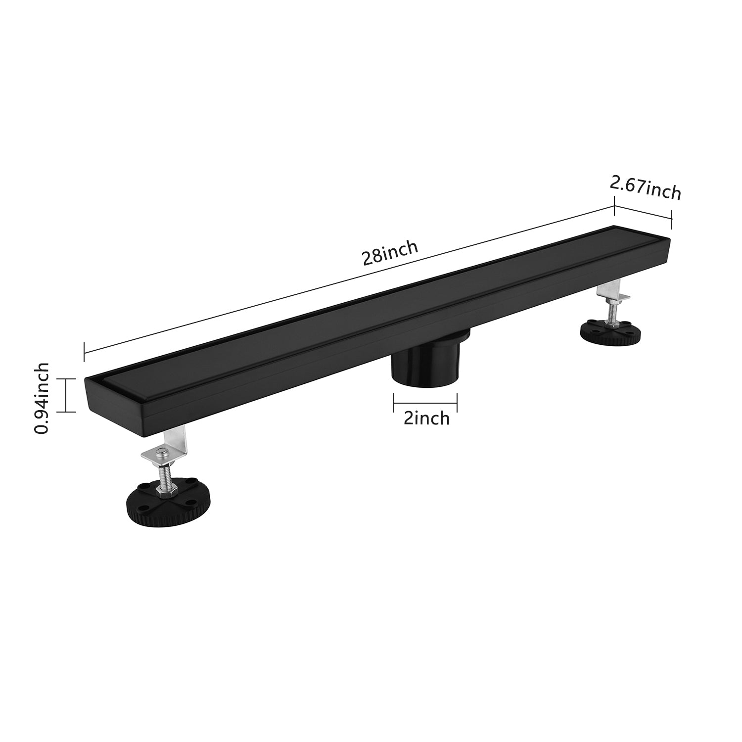 28 Inches Linear Shower Drain, Included Hair Strainer and Leveling Feet