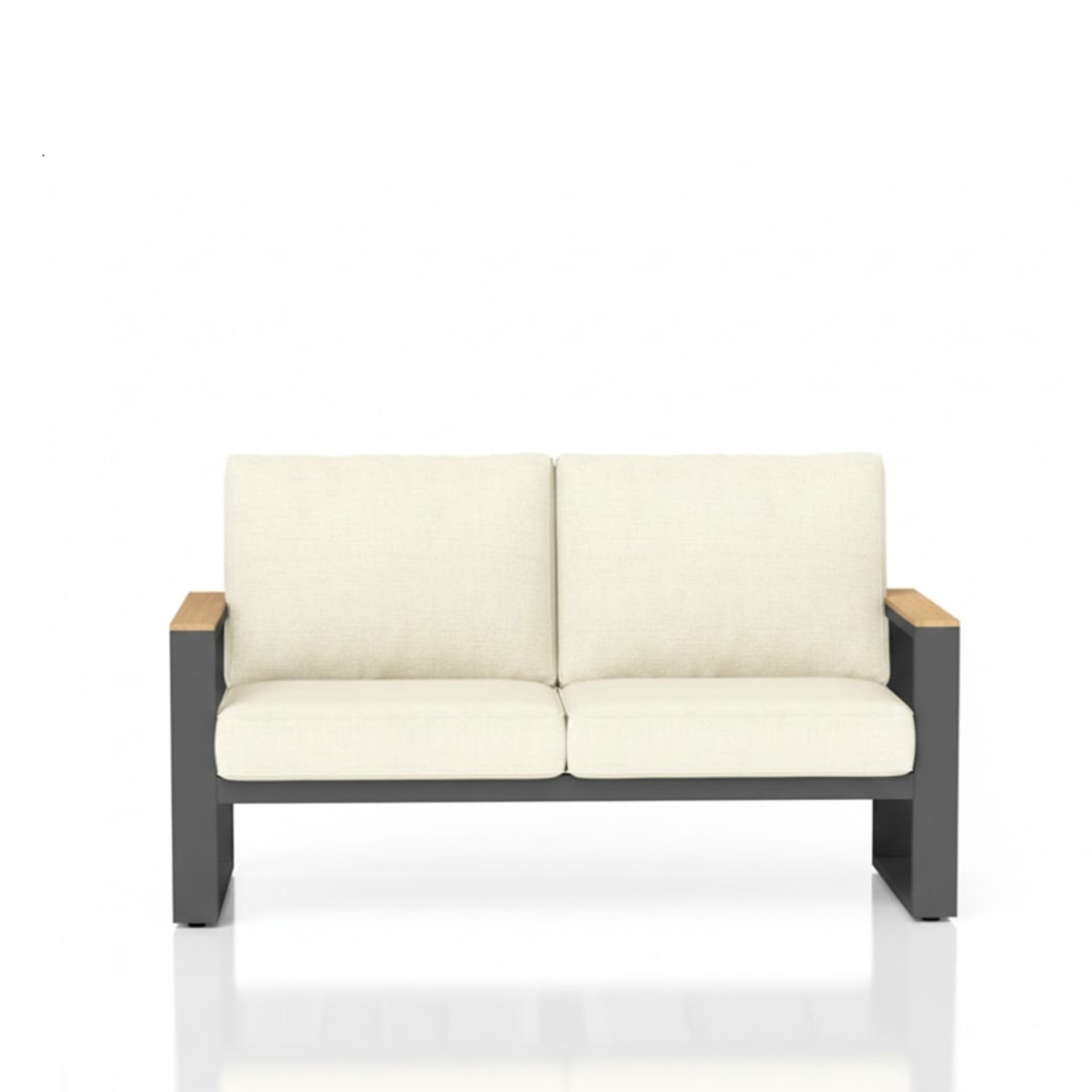 52" All-Weather Aluminum Patio Loveseat Sofa with Thick Beige Cushions