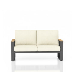 52" All-Weather Aluminum Patio Loveseat Sofa with Thick Beige Cushions
