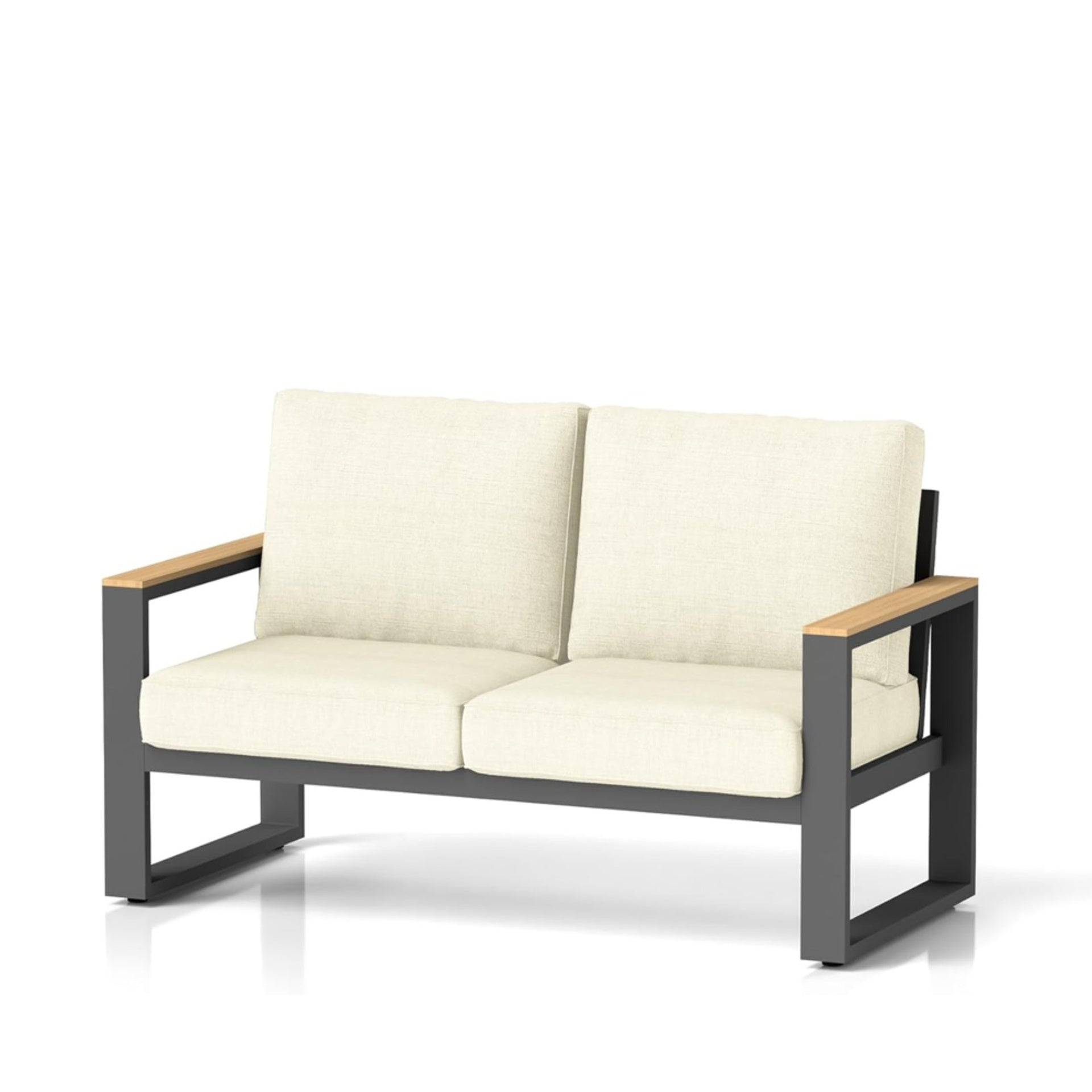 52" All-Weather Aluminum Patio Loveseat Sofa with Thick Beige Cushions