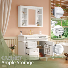 36'' Bathroom Vanity with  Medicine Cabinet, Modern Bathroom Storage Cabinet with 2 Soft Closing Doors and 4 Drawers, Single Sink Bathroom Vanity