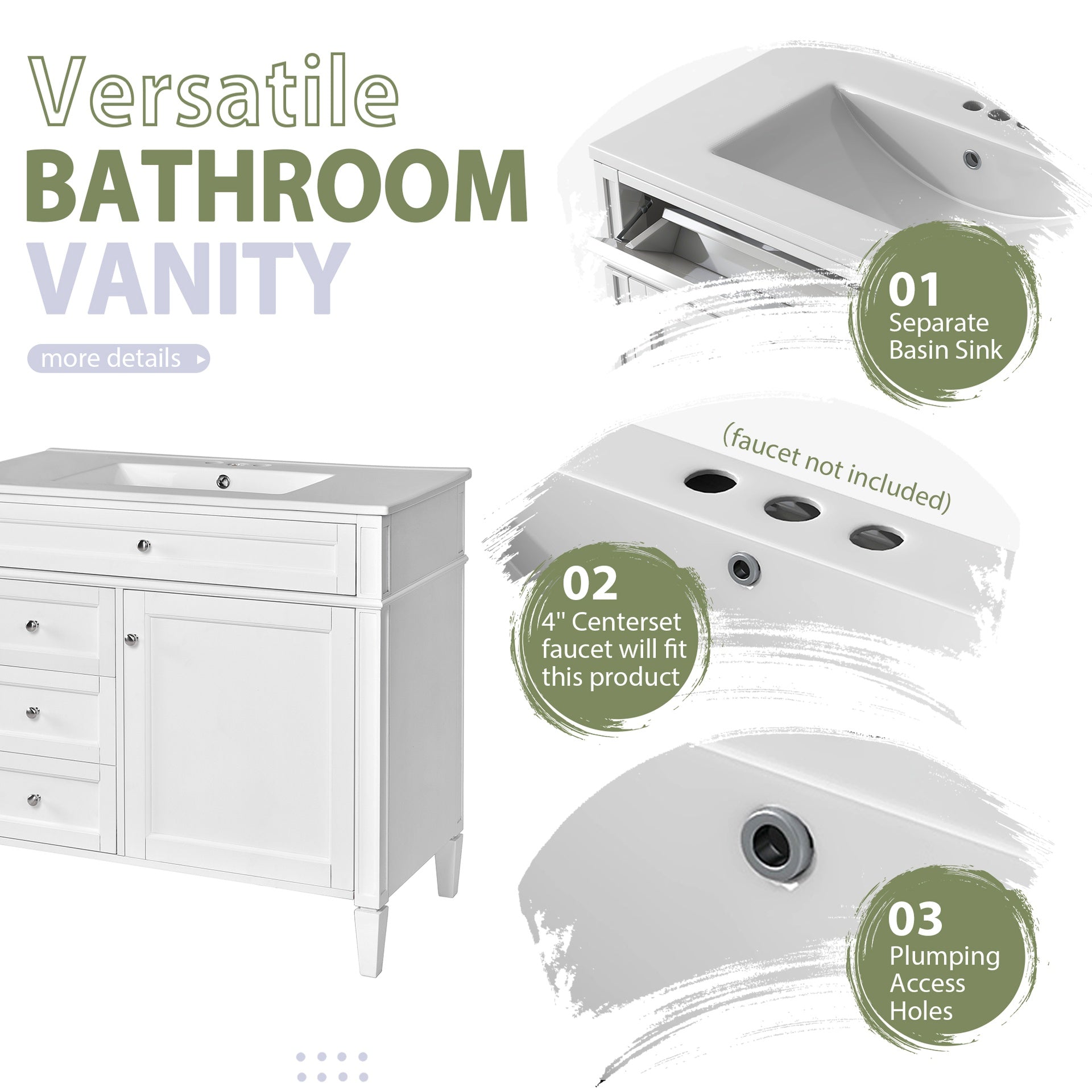 36'' Bathroom Vanity with  Medicine Cabinet, Modern Bathroom Storage Cabinet with 2 Soft Closing Doors and 4 Drawers, Single Sink Bathroom Vanity
