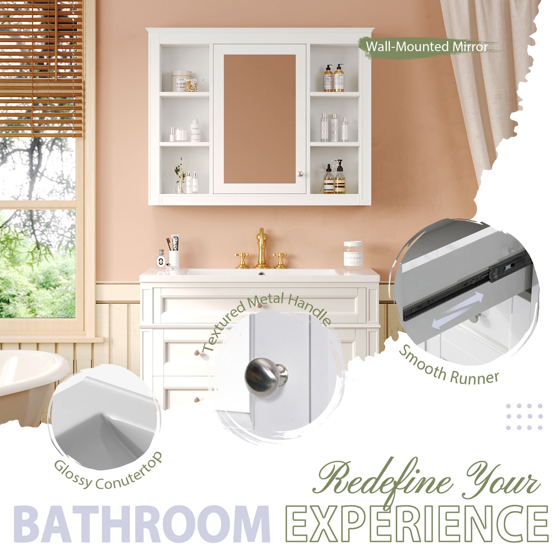 36'' Bathroom Vanity with  Medicine Cabinet, Modern Bathroom Storage Cabinet with 2 Soft Closing Doors and 4 Drawers, Single Sink Bathroom Vanity