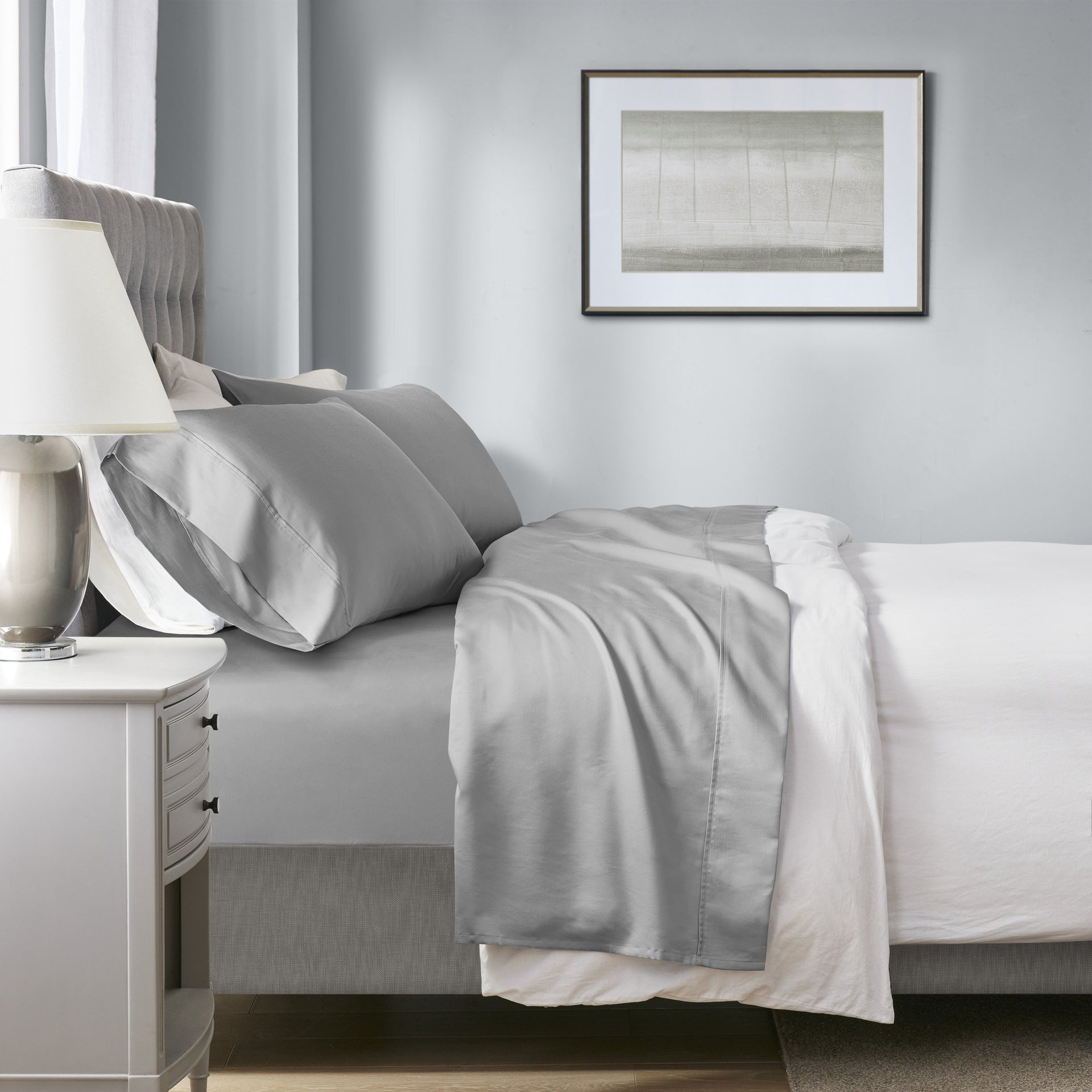 4-Piece Cal King HeiQ Smart Temperature Cotton Blend Sheet Set, Grey