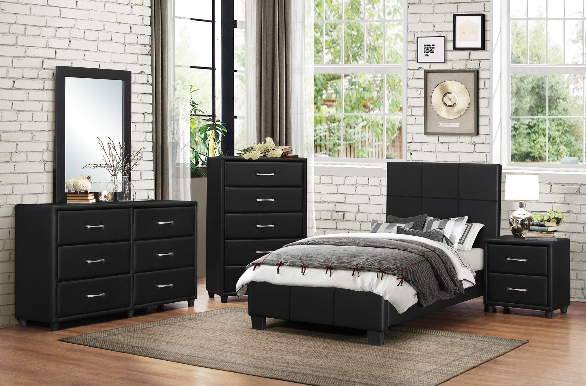 Contemporary Twin Platform Bed 1pc Durable Black Faux Leather Bedroom Furniture