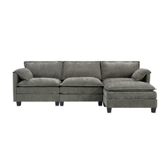 107-inch L-shaped sofa with cotton-linen velvet texture, corner sofa with storage function on the side, suitable for living room, office and spacious space,3 seats can be extended