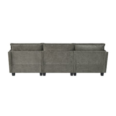 107-inch L-shaped sofa with cotton-linen velvet texture, corner sofa with storage function on the side, suitable for living room, office and spacious space,3 seats can be extended