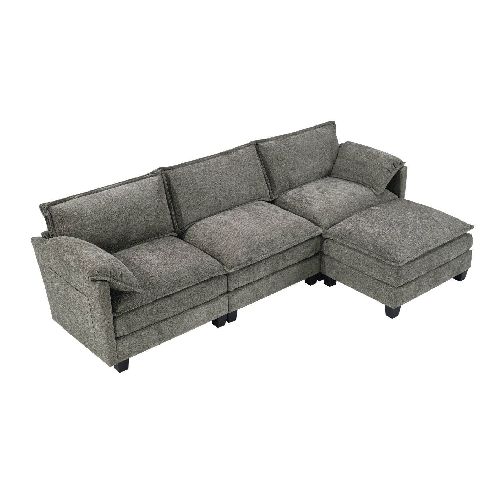 107-inch L-shaped sofa with cotton-linen velvet texture, corner sofa with storage function on the side, suitable for living room, office and spacious space,3 seats can be extended