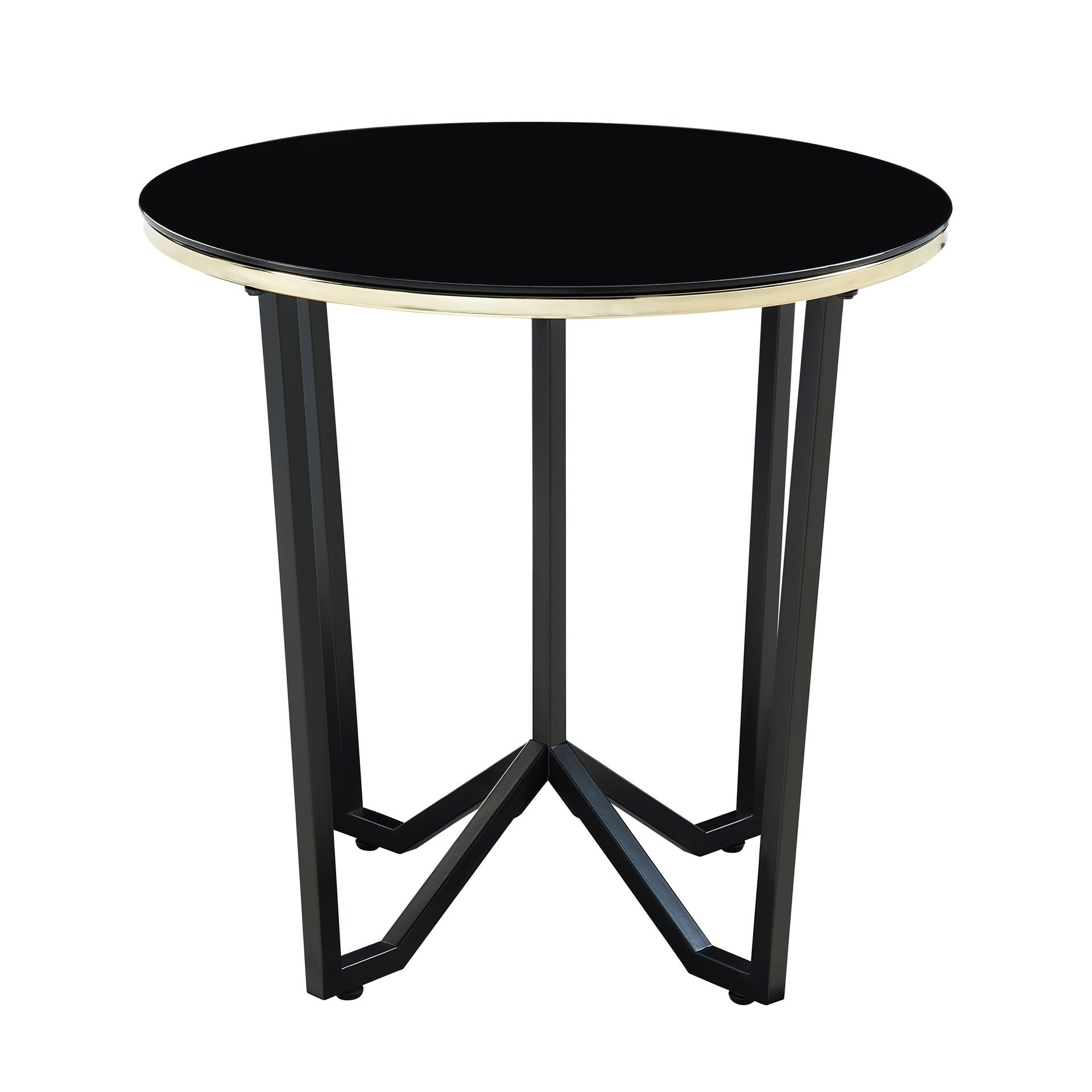 Round Coffee Table and End Tables 3pc Set Black Tempered Glass Top Metal Frame Modern Living Room Furniture