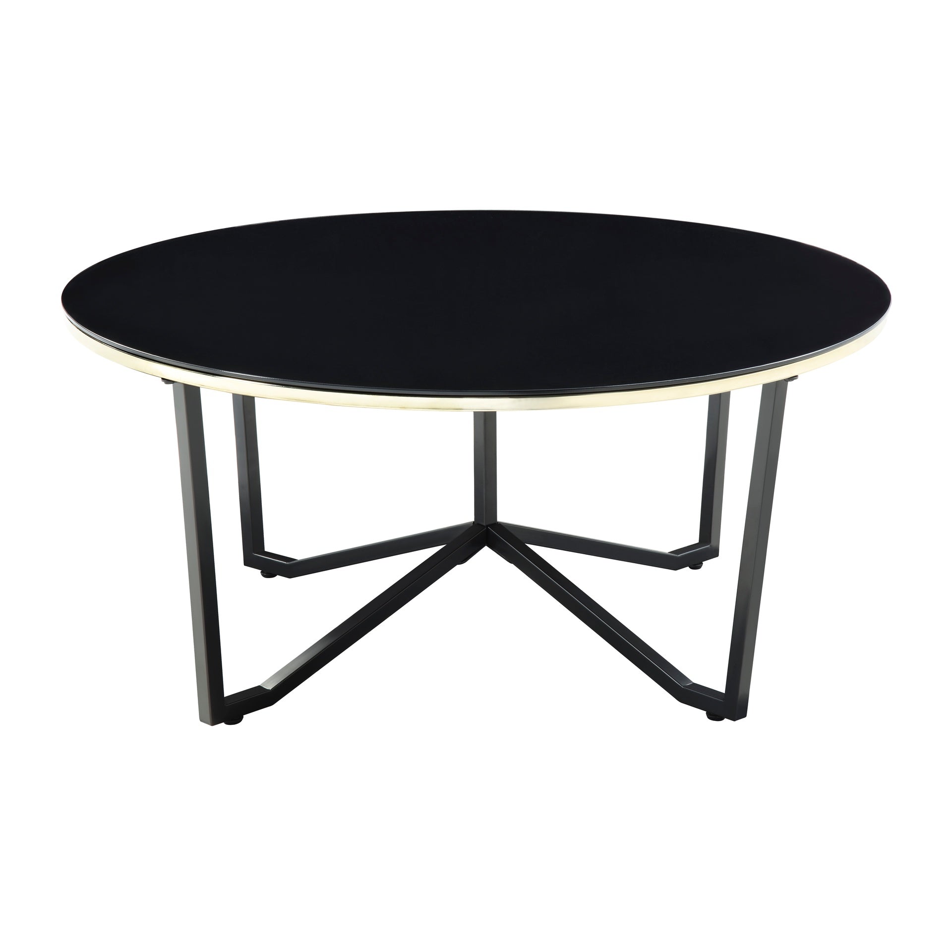 Round Coffee Table and End Tables 3pc Set Black Tempered Glass Top Metal Frame Modern Living Room Furniture