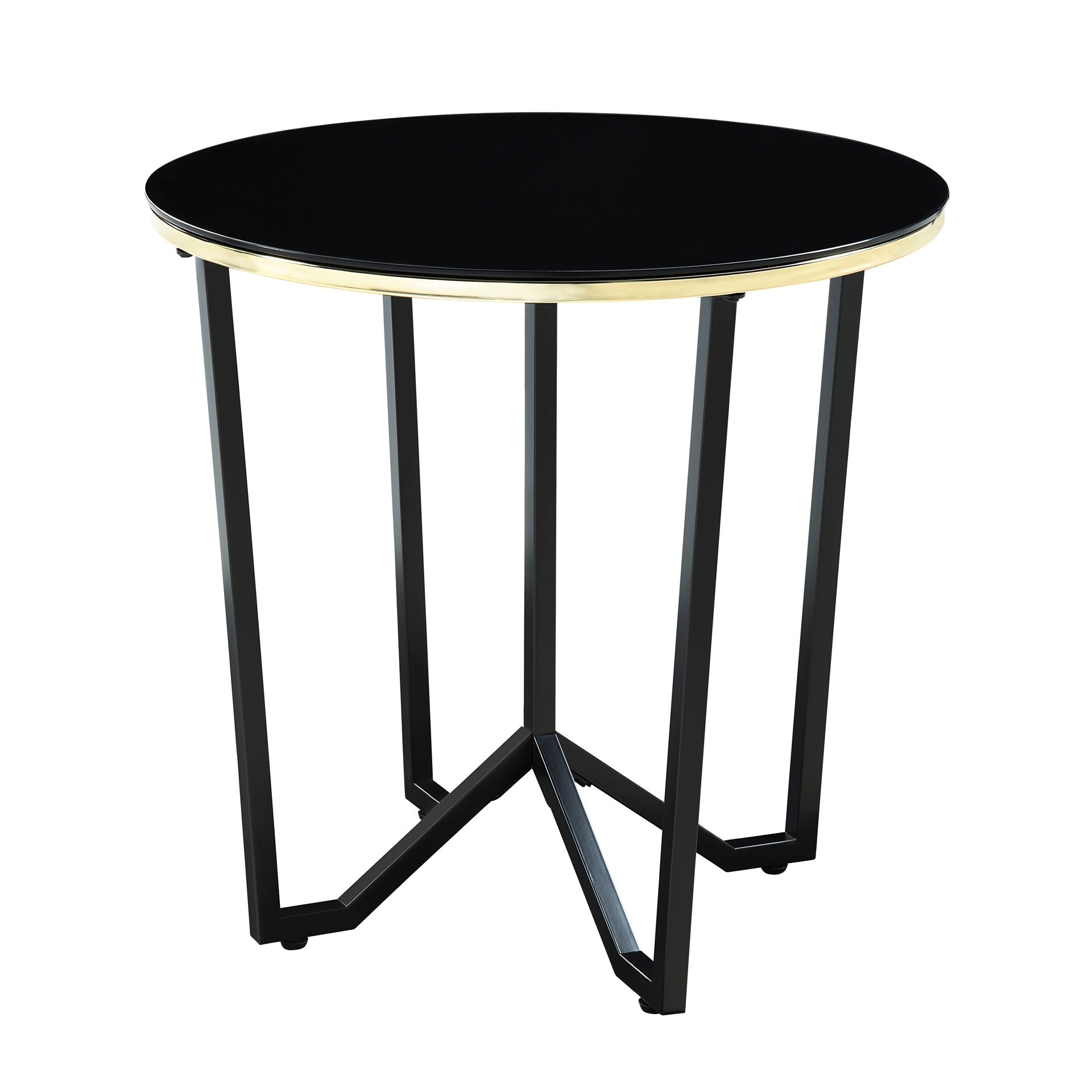 Round Coffee Table and End Tables 3pc Set Black Tempered Glass Top Metal Frame Modern Living Room Furniture