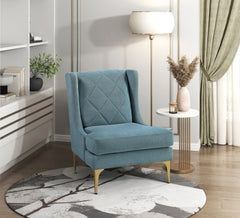 Modern Luxury Blue Chenille Upholstery Wingback Accent Chair 1pc Gold Finish Metal Legs Pocket Coils Diamond Stitched Furniture