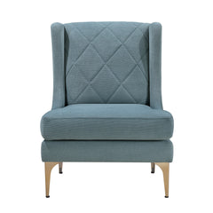 Modern Luxury Blue Chenille Upholstery Wingback Accent Chair 1pc Gold Finish Metal Legs Pocket Coils Diamond Stitched Furniture
