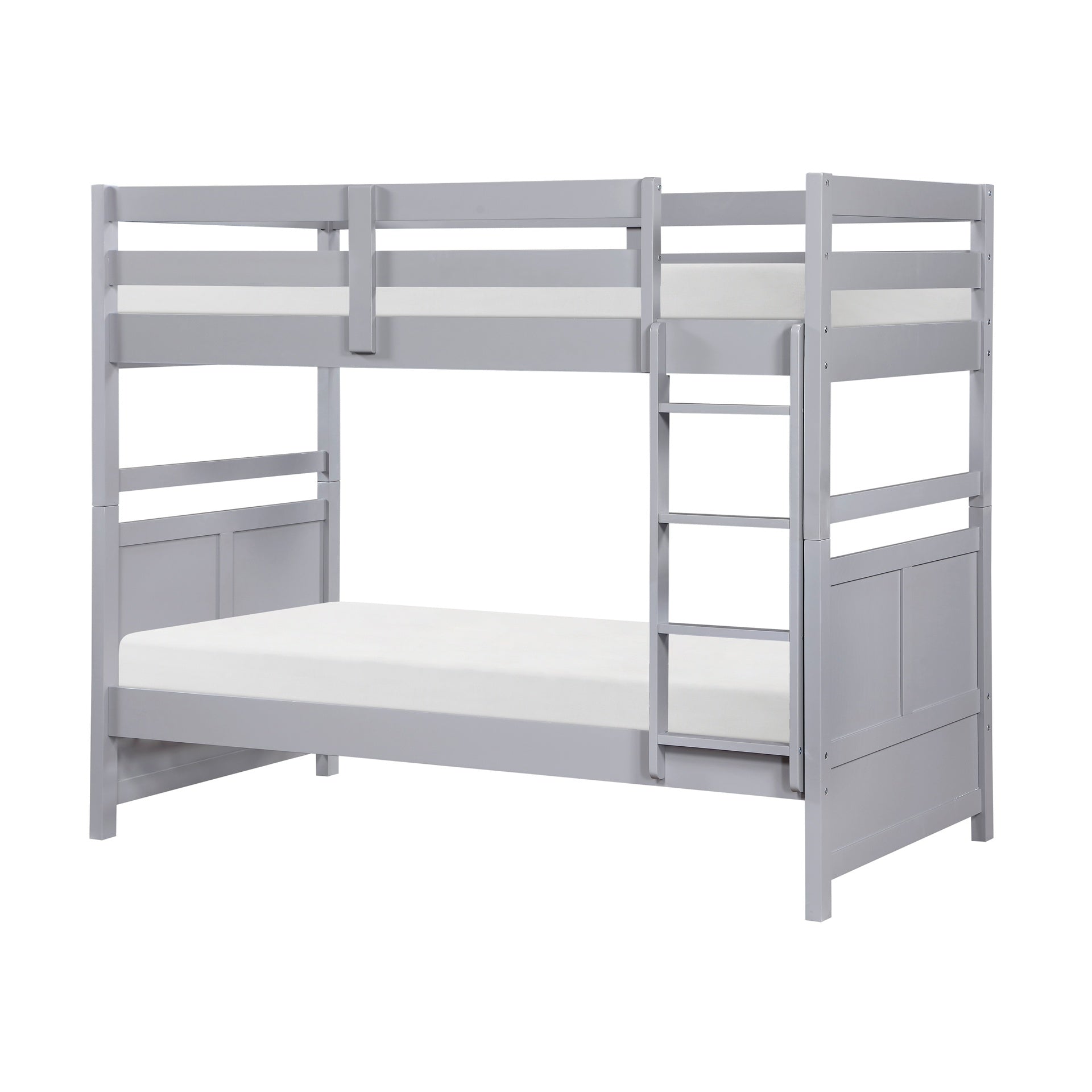Bunk Bed Twin Over Twin Gray Finish Sturdy Wood Frame Guard Rails Youth Bedroom Furniture 1pc