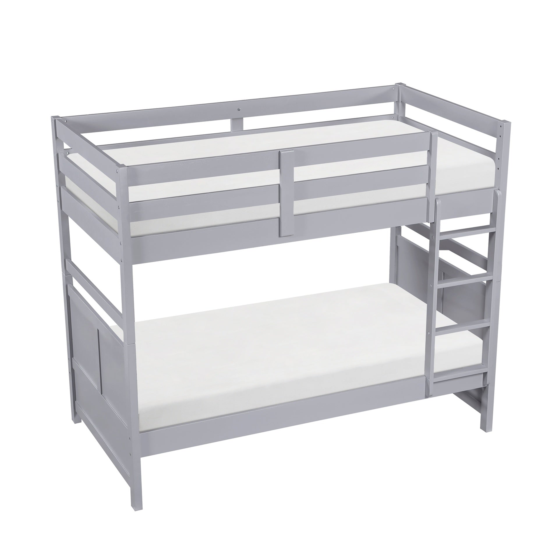 Bunk Bed Twin Over Twin Gray Finish Sturdy Wood Frame Guard Rails Youth Bedroom Furniture 1pc