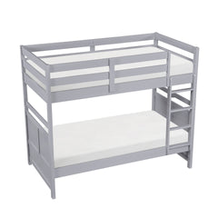 Bunk Bed Twin Over Twin Gray Finish Sturdy Wood Frame Guard Rails Youth Bedroom Furniture 1pc