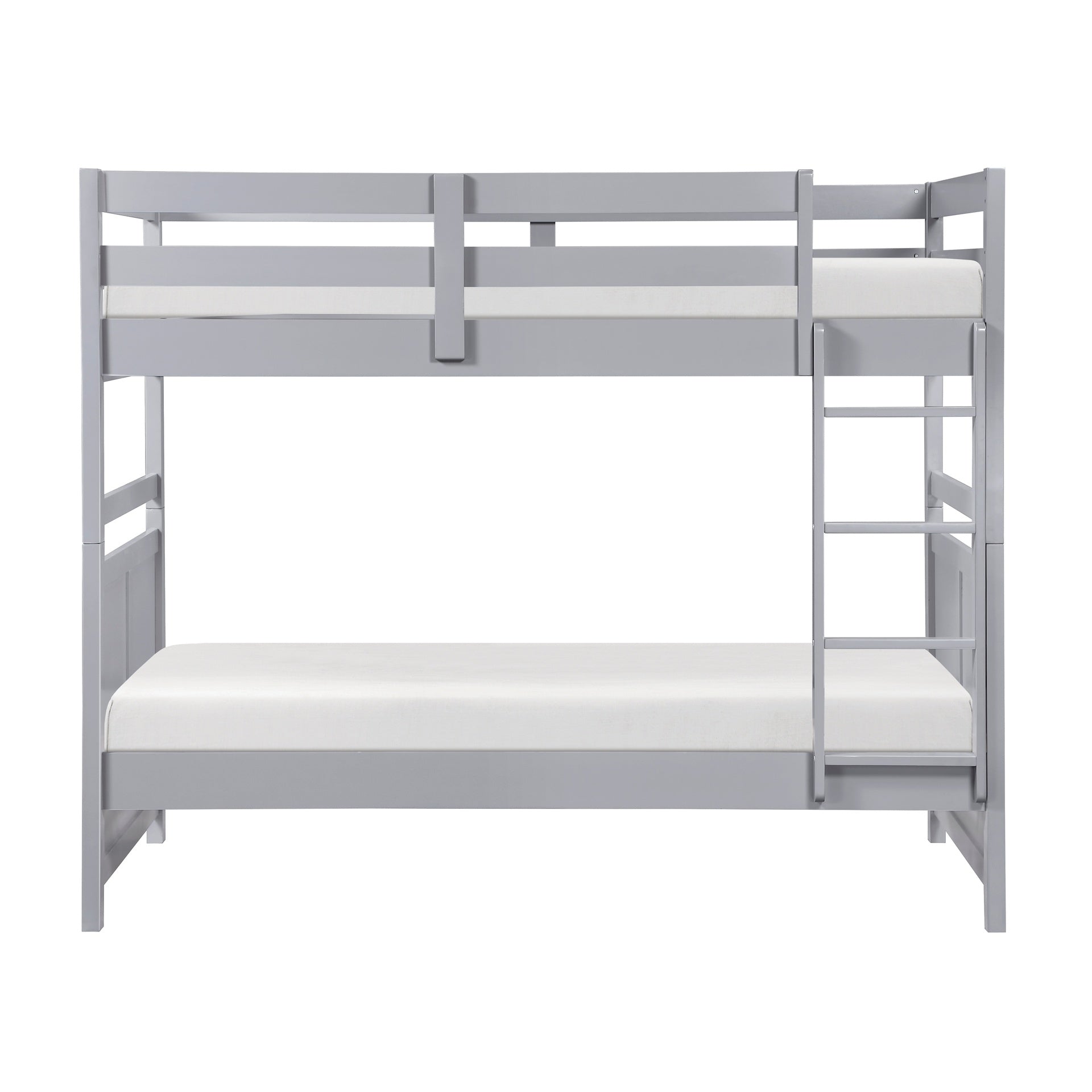 Bunk Bed Twin Over Twin Gray Finish Sturdy Wood Frame Guard Rails Youth Bedroom Furniture 1pc