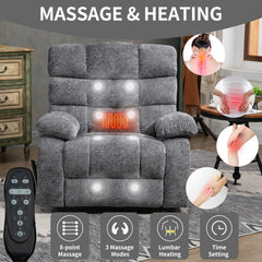 Lift Recliner Chair Heat Massage Dual Motor Infinite Position Up to 350 LBS Large Electric Power Lift Recliners with Power-Remote, Medium-firm and Heavy duty, Grey