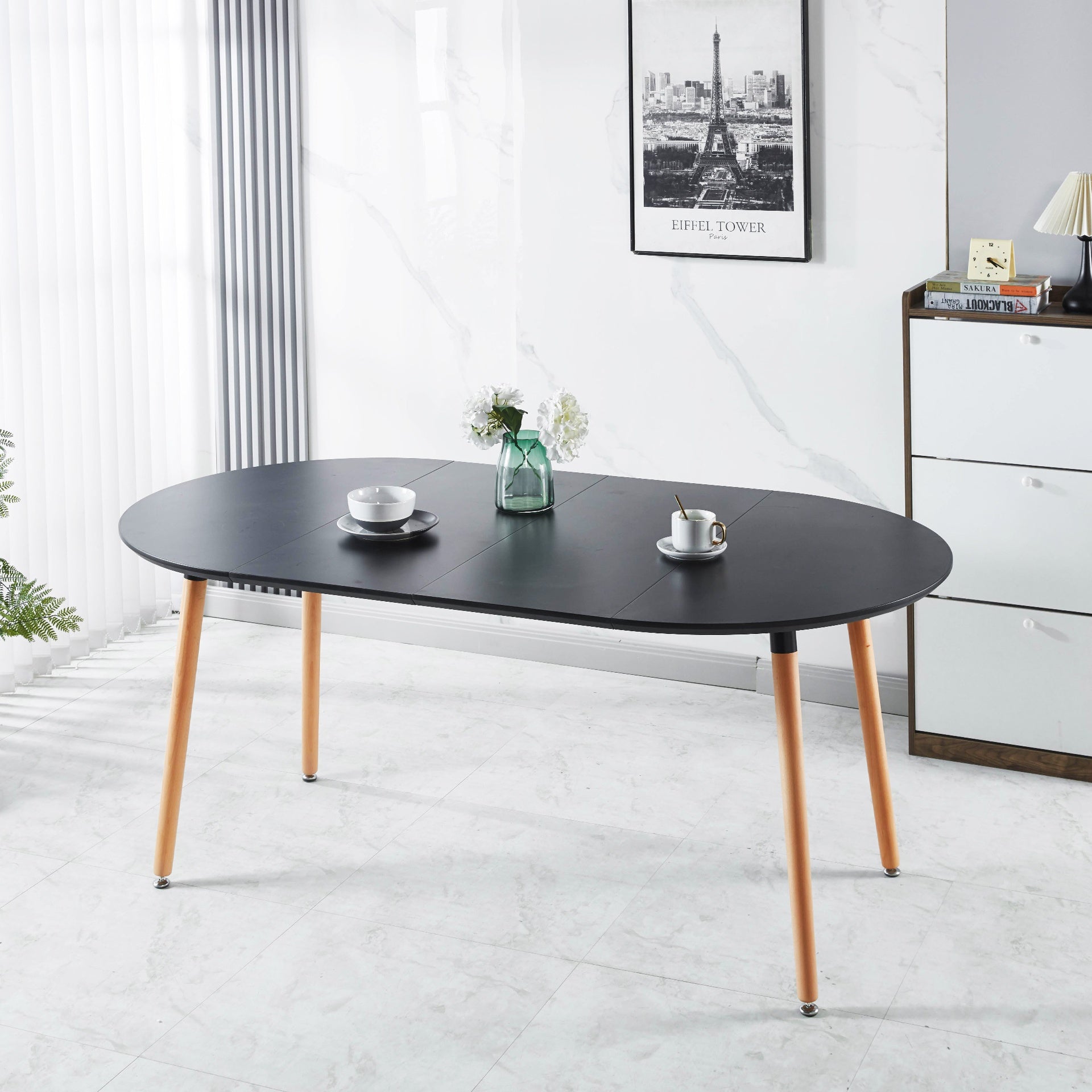 Extensible table,DINING TABLE,OFFICE TABLE,COFFEE TABLE,wood leg,MDF top,100/140/180x100x75cm,black color