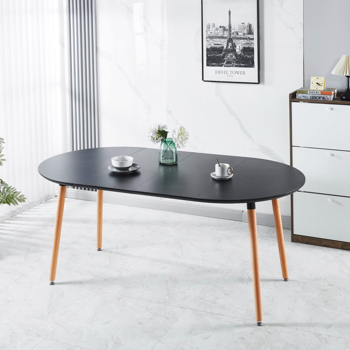 Extensible table,DINING TABLE,OFFICE TABLE,COFFEE TABLE,wood leg,MDF top,100/140/180x100x75cm,black color