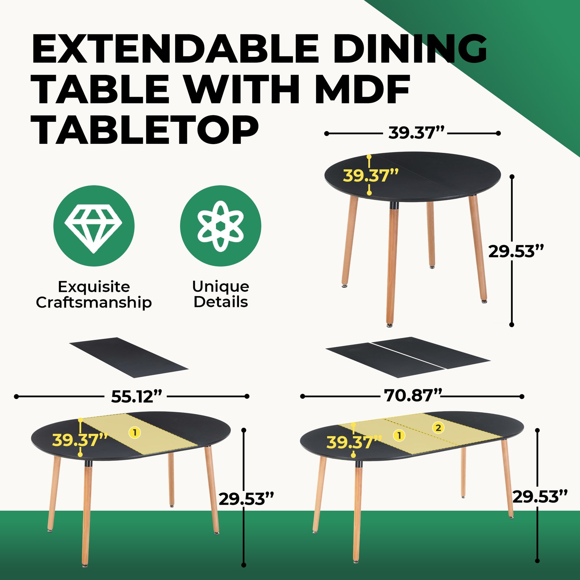 Extensible table,DINING TABLE,OFFICE TABLE,COFFEE TABLE,wood leg,MDF top,100/140/180x100x75cm,black color