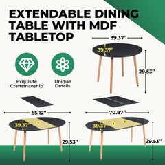 Extensible table,DINING TABLE,OFFICE TABLE,COFFEE TABLE,wood leg,MDF top,100/140/180x100x75cm,black color