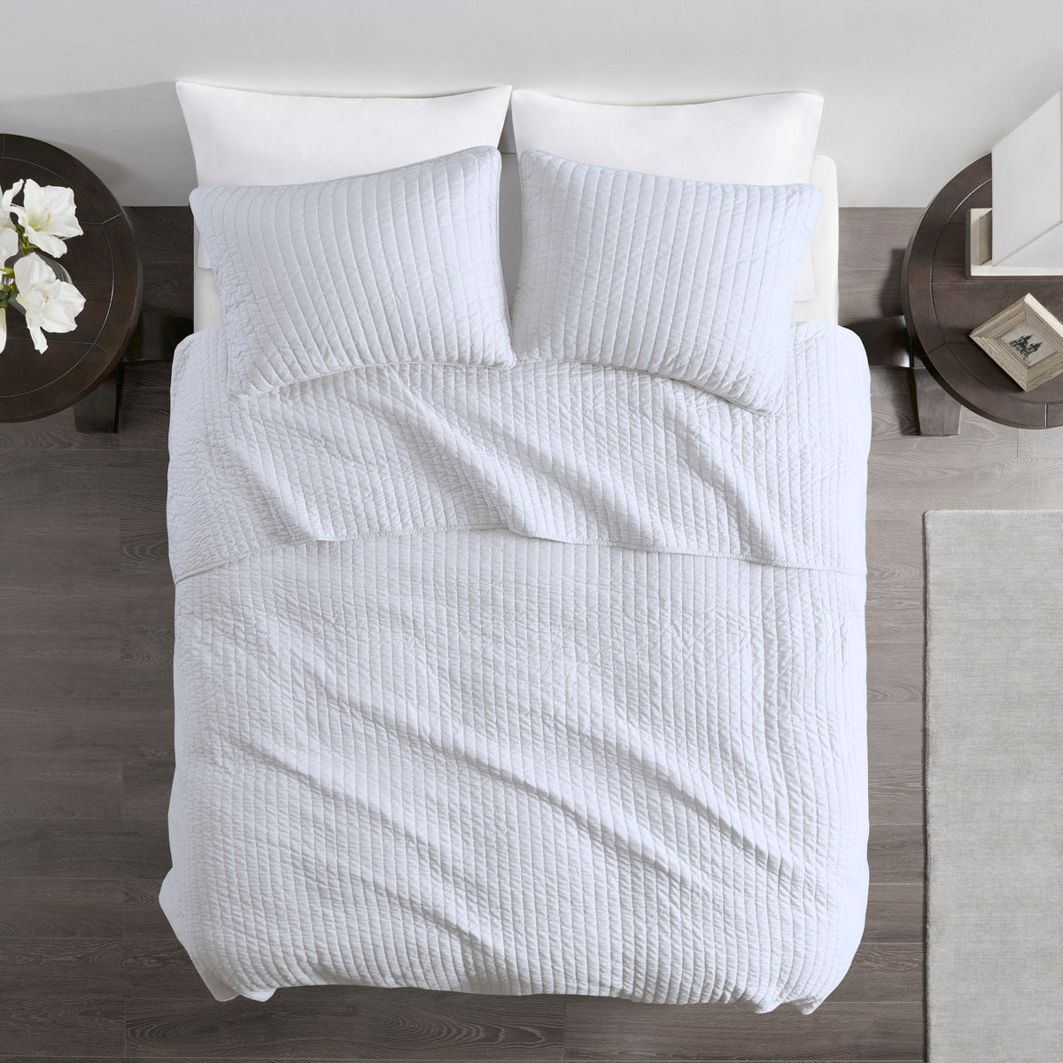 3 Piece Quilt Set White Full/Queen