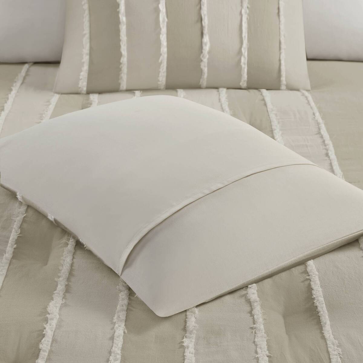 3 Piece Striped Cotton Comforter Set Taupe King/Cal King