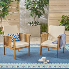 Patio Set Outdoor Acacia Wood Furniture Sets-Modern Club Chair Conversation Sets with Foldable End Table for Garden, Patio & Deck (Brown Patina+Cream Cushion)