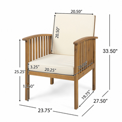 Patio Set Outdoor Acacia Wood Furniture Sets-Modern Club Chair Conversation Sets with Foldable End Table for Garden, Patio & Deck (Brown Patina+Cream Cushion)