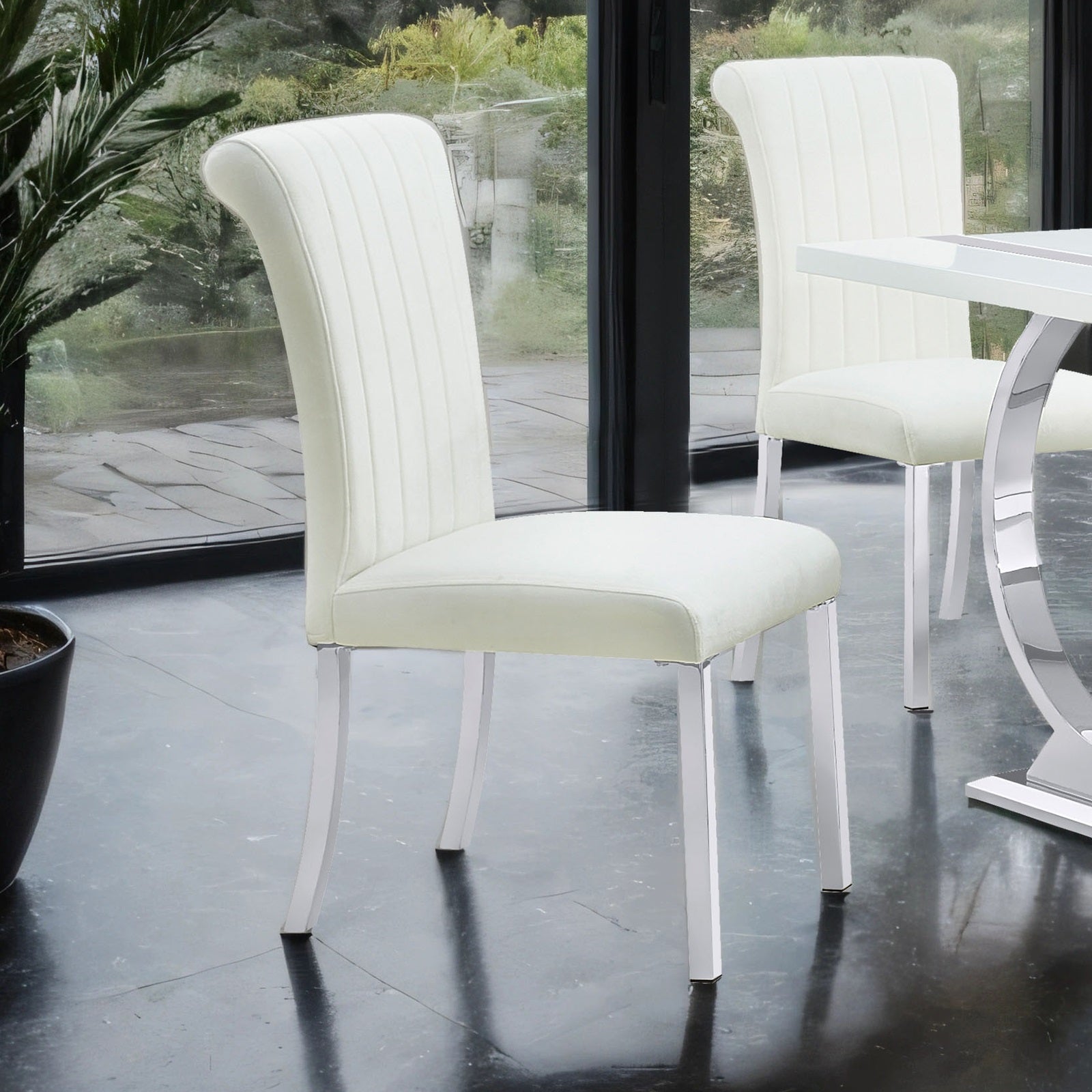 2p Side Chair Channel Tufted Back Seat Contemporary White And Silver Finish Dining Furniture